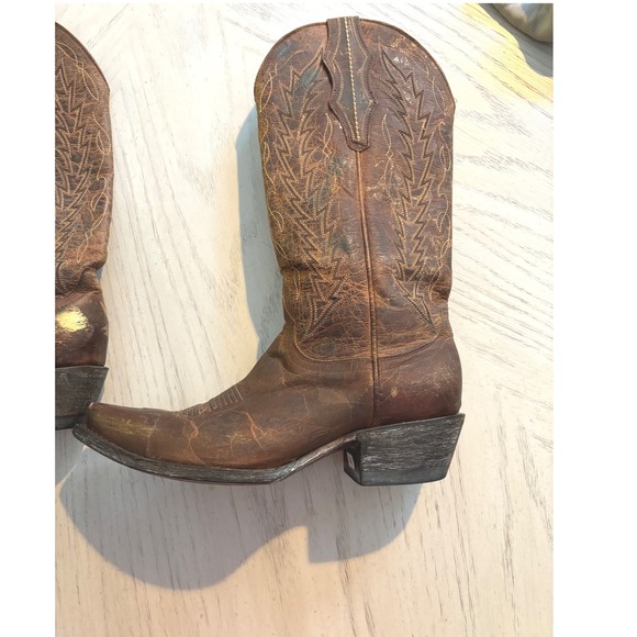 Cavenders Western Boots Brown Leather Stitch with Gold Brush Strokes Size 6.5 B - Picture 6 of 13